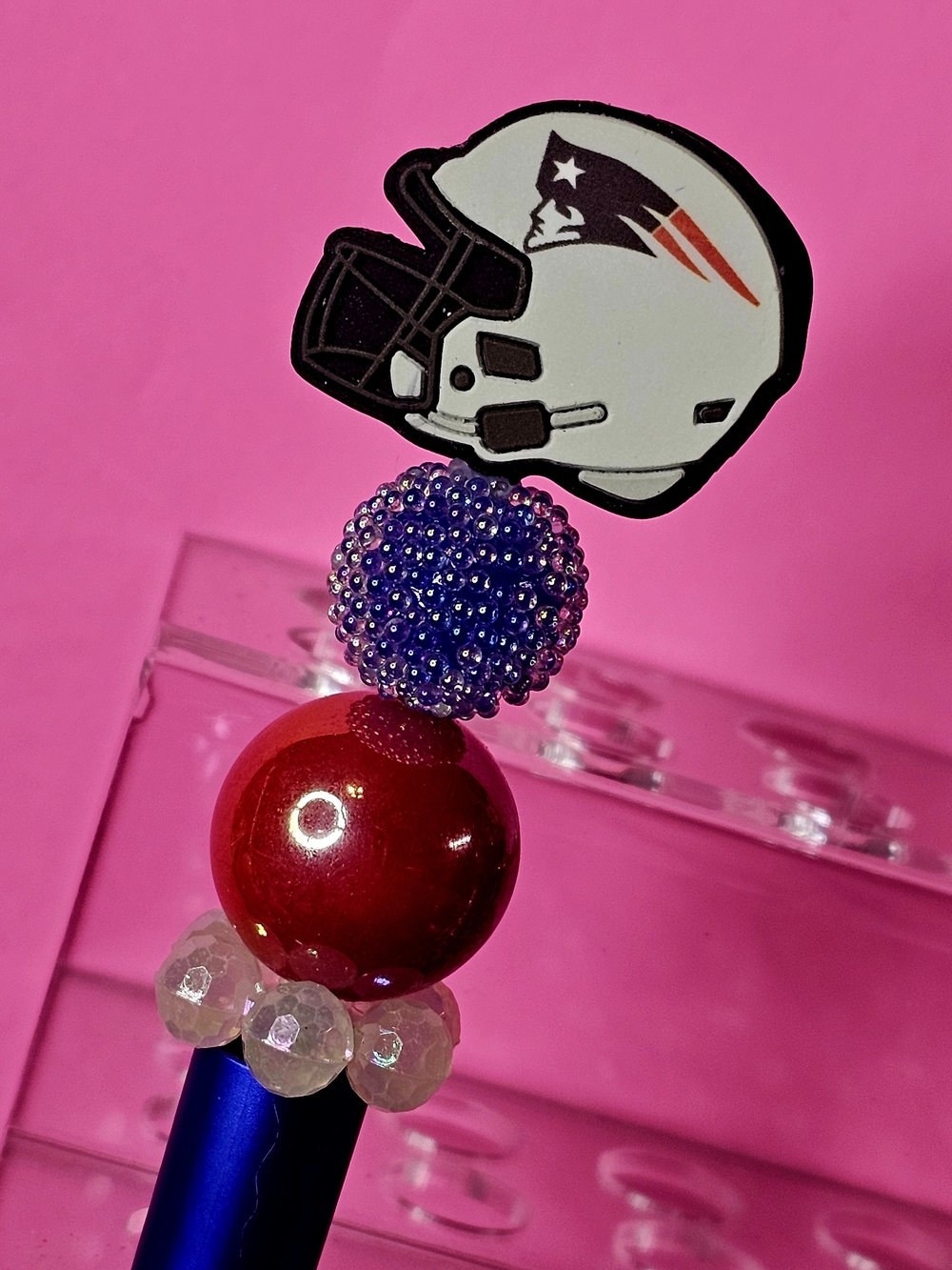 NFL New England Patriots Sparkly/Blingy Custom Created Super Fan Beaded Pen